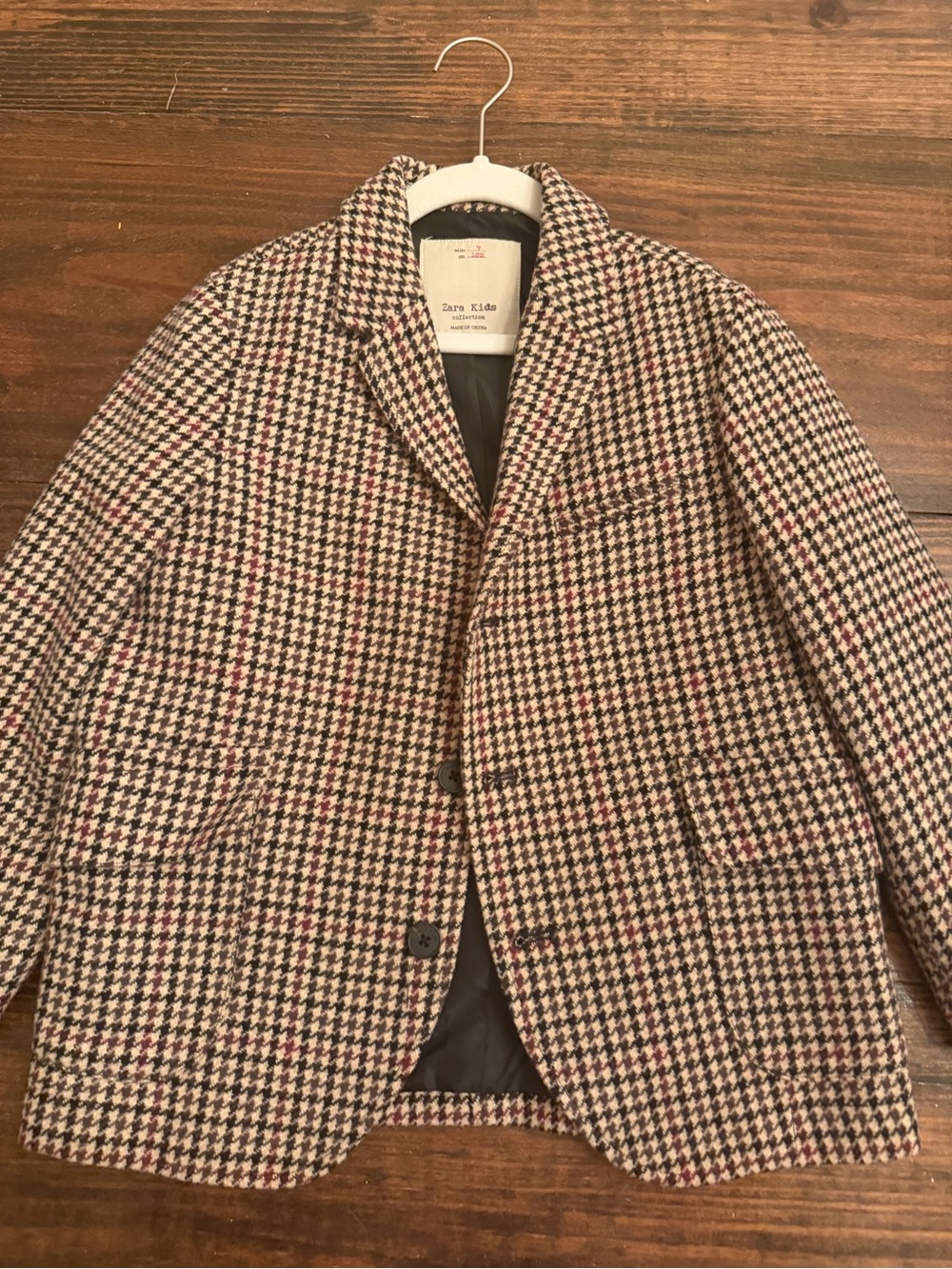 Zara Kids Houndstooth Blazer in Black, White & Pink
